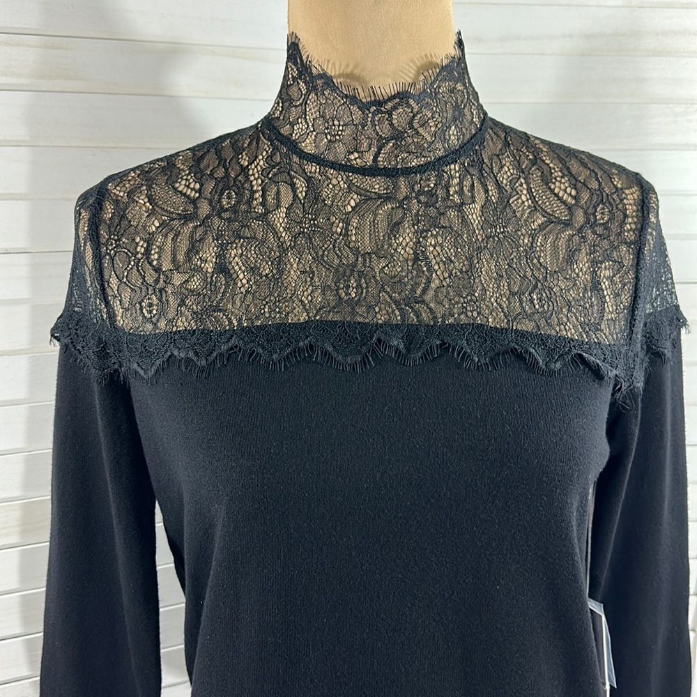 Jennifer Lopez Mock Neck Sweater Medium Black NWT Elegant - Picture 5 of 14
